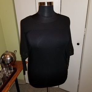 NWOT Mixed Fabric Top with Tie Sleeves
